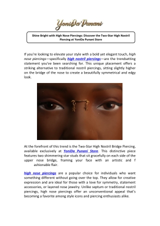 Unique High Nose Piercing Pieces | yonidapunani.store