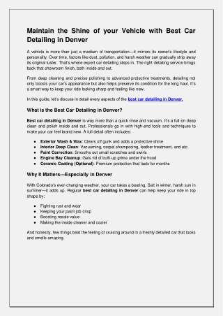 Maintain the Shine of your Vehicle with Best Car Detailing in Denver