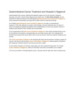 Gastrointestinal Cancer Treatment and Hospital in Nagercoil