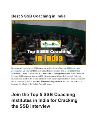 Best 5 SSB Coaching in India