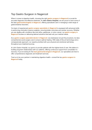 Top Gastro Surgeon in Nagercoil