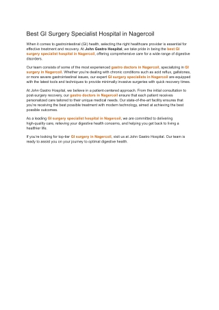 Best GI Surgery Specialist Hospital in Nagercoil