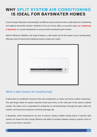 Why Split System Air Conditioning is Ideal for Bayswater Homes