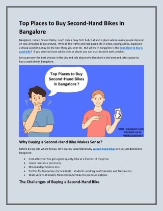 Top Places to Buy Second Hand Bikes in Bangalore