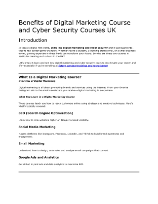 Benefits of Digital Marketing Course and Cyber Security Courses UK
