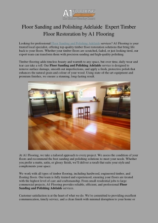 Floor Sanding and Polishing Adelaide  Expert Timber Floor Restoration by A1 Floo