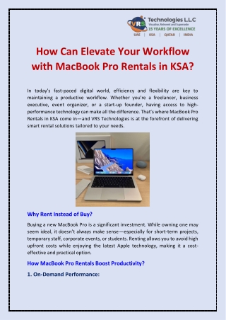 How Can Elevate Your Workflow with MacBook Pro Rentals in KSA?