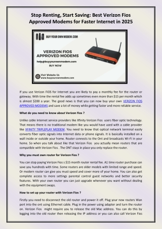 VERIZON FIOS APPROVED MODEMS