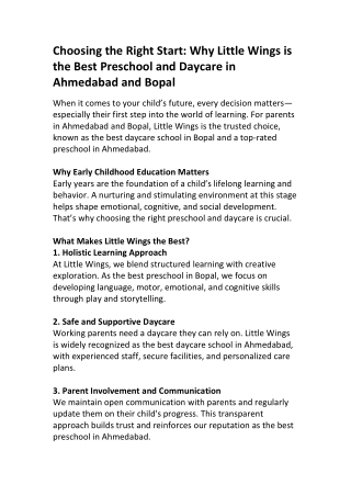 Leading Daycare School in Ahmedabad – Little Wings