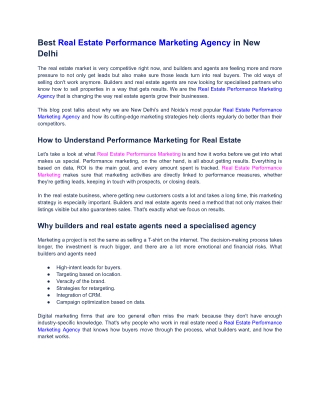 Best Real Estate Performance Marketing Agency in New Delhi