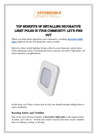Top Benefits of Installing Decorative Light Poles in Your Community Let’s Find Out