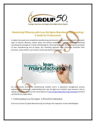 Lean Six Sigma Manufacturing Consulting