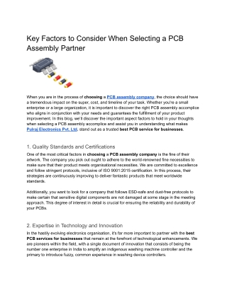 Key Factors to Consider When Selecting a PCB Assembly Partner