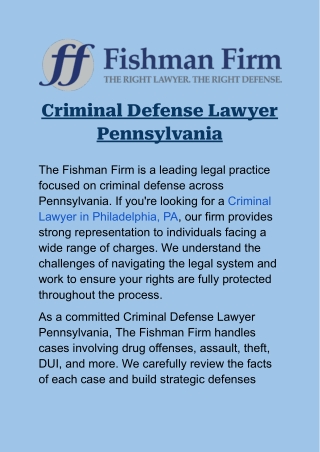 Criminal Defense Lawyer Pennsylvania: Strategic Legal Representation