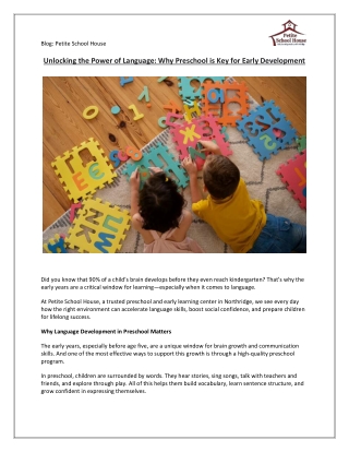 Unlocking the Power of Language: Why Preschool is Key for Early Development