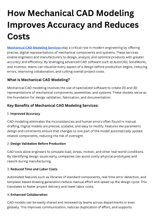 How Mechanical CAD Modeling Improves Accuracy and Reduces Costs