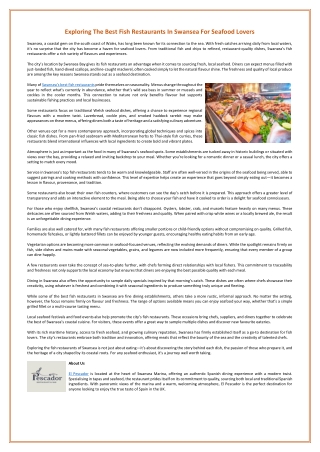 Exploring The Best Fish Restaurants In Swansea For Seafood Lovers