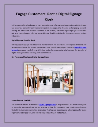 Engage Customers: Rent a Digital Signage Kiosk