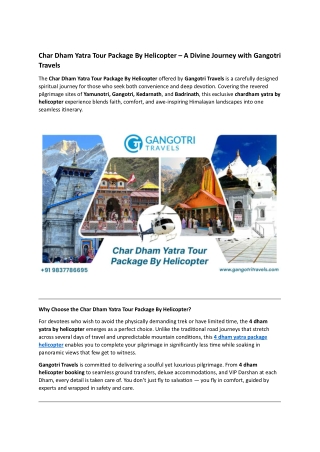 Char Dham Yatra Tour Package By Helicopter