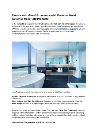Elevate Your Guest Experience with Premium Hotel Toiletries from Hotel Products
