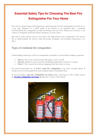 Choosing The Best Fire Extinguisher For Your Home - Speciality Geochem