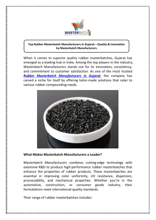 Rubber Masterbatch Manufacturers In Gujarat Now