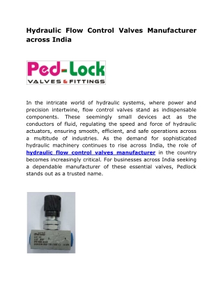 Hydraulic Flow Control Valves Manufacturer across India
