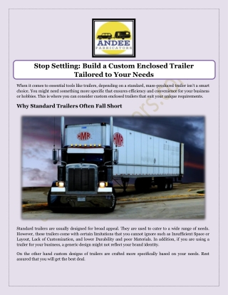 Stop Settling Build a Custom Enclosed Trailer Tailored to Your Needs