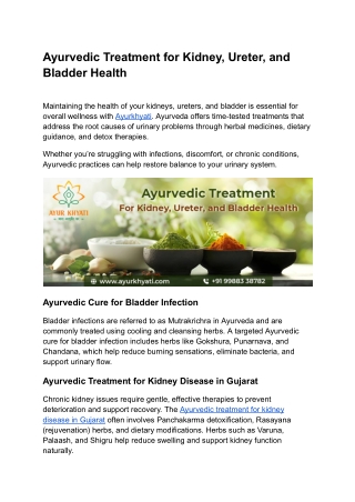 Ayurvedic Treatment for Kidney, Ureter, and Bladder Health