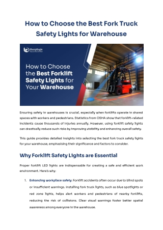 How to Choose the Best Fork Truck Safety lights for Warehouse