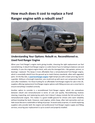 How much does it cost to replace a Ford Ranger engine with a rebuilt one?
