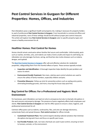 Pest Control Services in Gurgaon for Different Properties