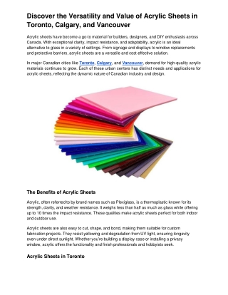acrylic sheets Toronto, acrylic sheets Calgary, acrylic sheets Vancouver