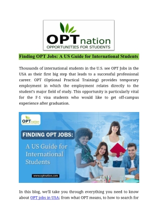 Finding OPT Jobs-A US Guide for International Students