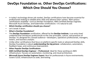 DevOps Foundation vs