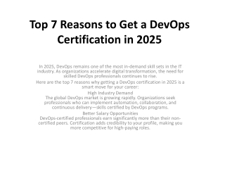 Top 7 Reasons to Get a DevOps Certification