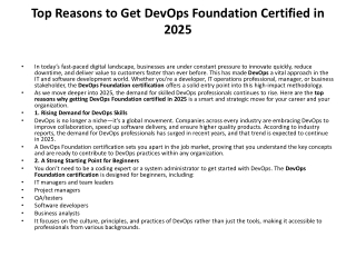 Top Reasons to Get DevOps Foundation Certified in