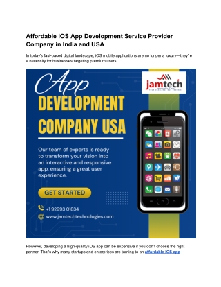 Affordable iOS App Development Service Provider Company in India and USA