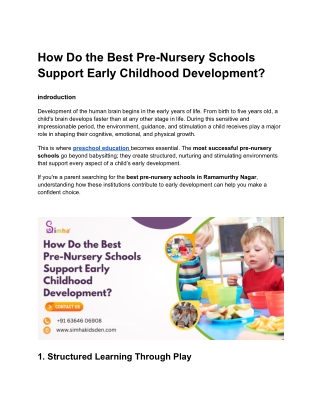 How Do the Best Pre-Nursery Schools Support Early Childhood Development