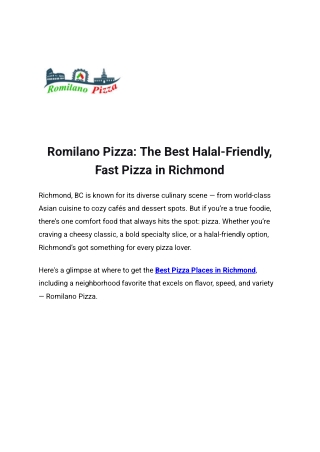 Romilano Pizza The Best HalalFriendly Fast Pizza in Richmond