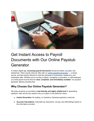 Get Instant Access to Payroll Documents with Our Online Paystub Generator