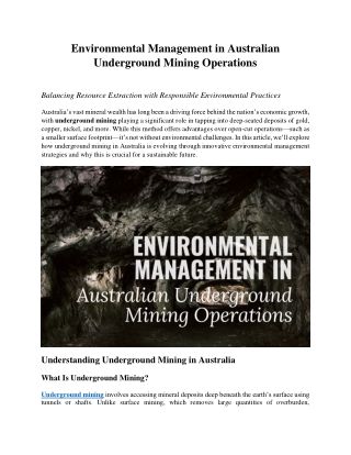 Environmental Management in Australian Underground Mining Operations