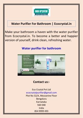 Water Purifier For Bathroom Ecocrystal.in