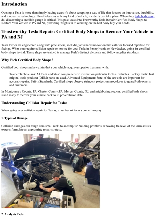 Trustworthy Tesla Repair: Certified Body Shops to Recover Your Vehicle in PA and