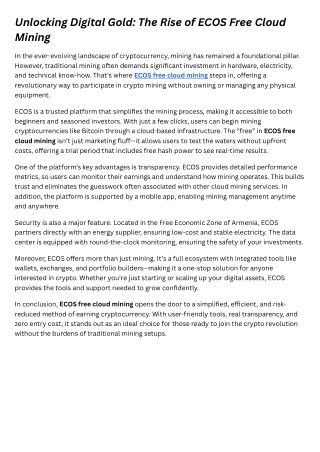 Unlocking Digital Gold The Rise of ECOS Free Cloud Mining