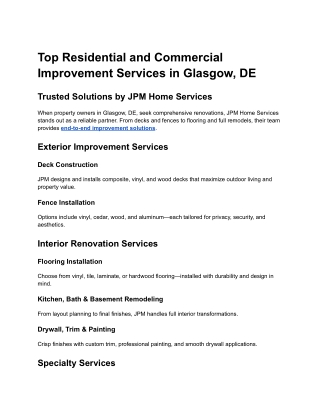 Top Residential and Commercial Improvement Services in Glasgow, DE