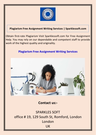 Plagiarism Free Assignment Writing Services Sparklessoft.com