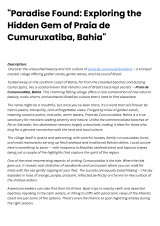 Paradise Found Exploring the Hidden Gem of Praia de Cumuruxatiba, Bahia