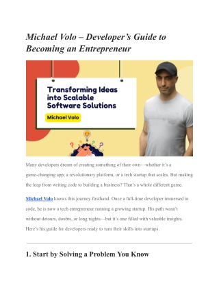 Michael Volo – Developer’s Guide to Becoming an Entrepreneur