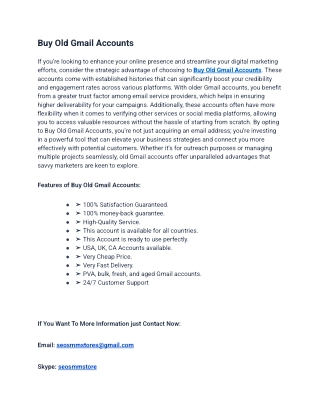 Buy Old Gmail Accounts with us and get it fast